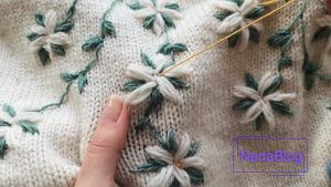 آموزش گلدوزی با کاموا روی بافتنی
