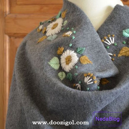 گلدوزی روی شال