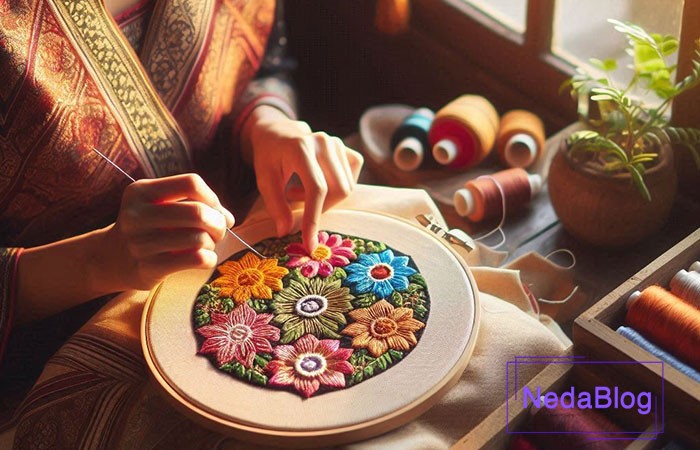 گلدوزی روی پارچه با سوزن