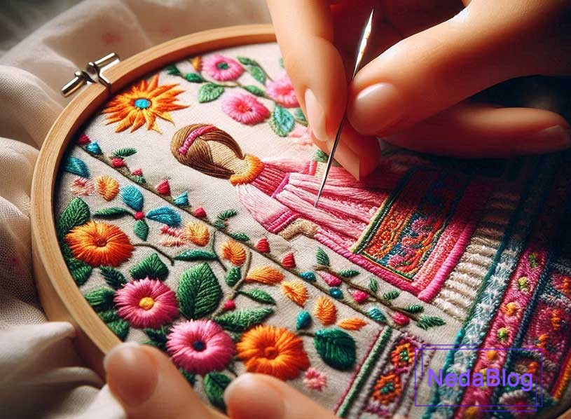 مراحل گلدوزی روی لباس دخترانه