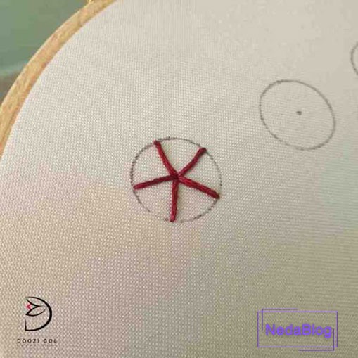 دوخت رز عنکبوتی در گلدوزی برزیلی گام سوم