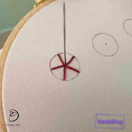 دوخت رز عنکبوتی در گلدوزی برزیلی گام چهارم