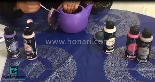  آموزش تكنيكی زيبا با رنگهای مولتی سورفيس روی قوری