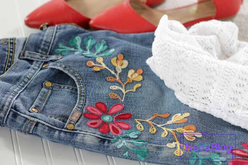 آموزش گلدوزی روی شلوار لی