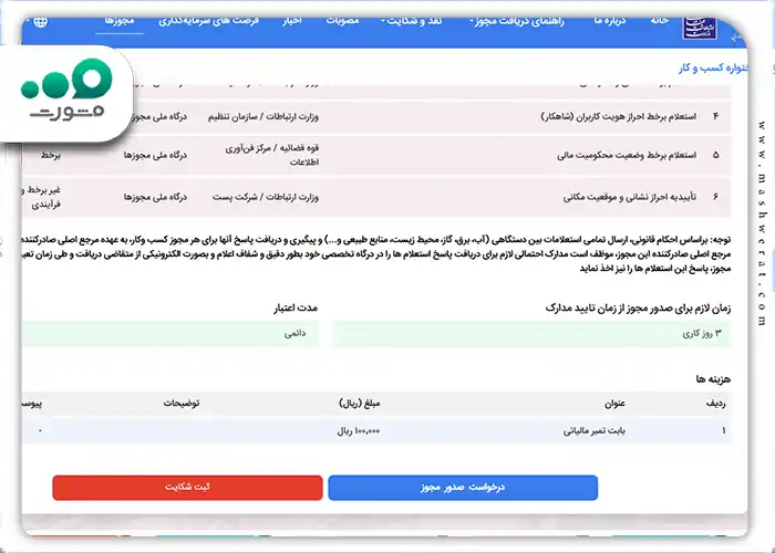 روی گزینه درخواست صدور مجوز کلیک کنید