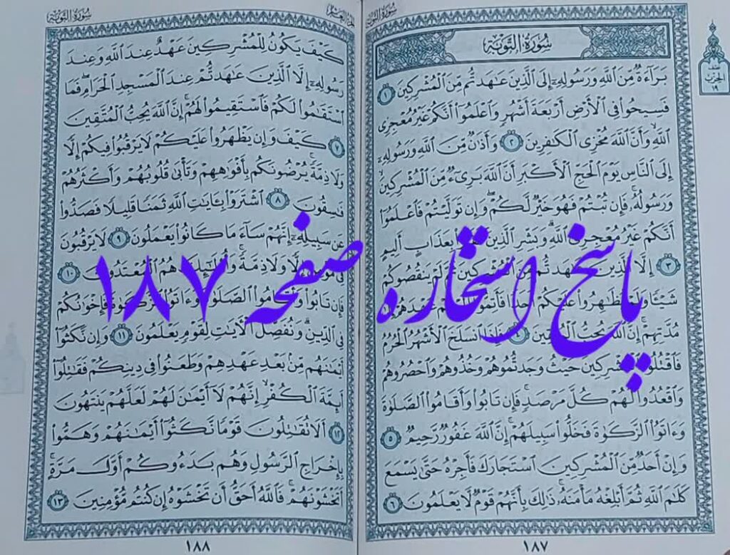 نتیجه استخاره صفحه 187 قران کریم