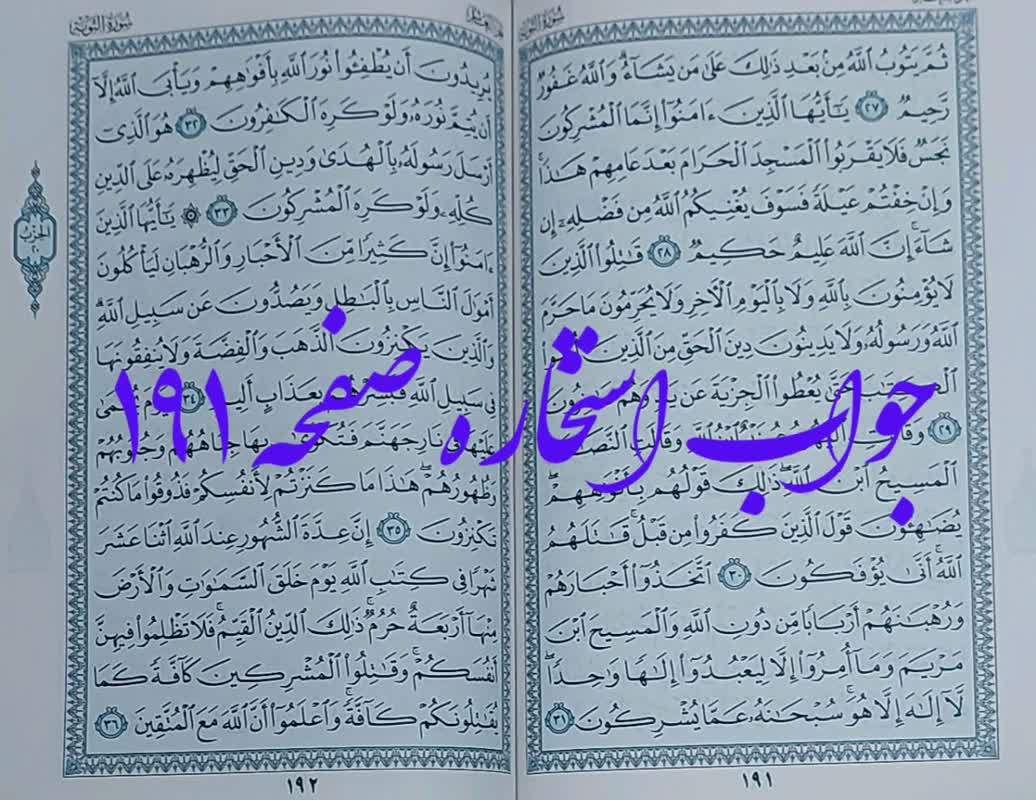 پاسخ استخاره ص 191 قران