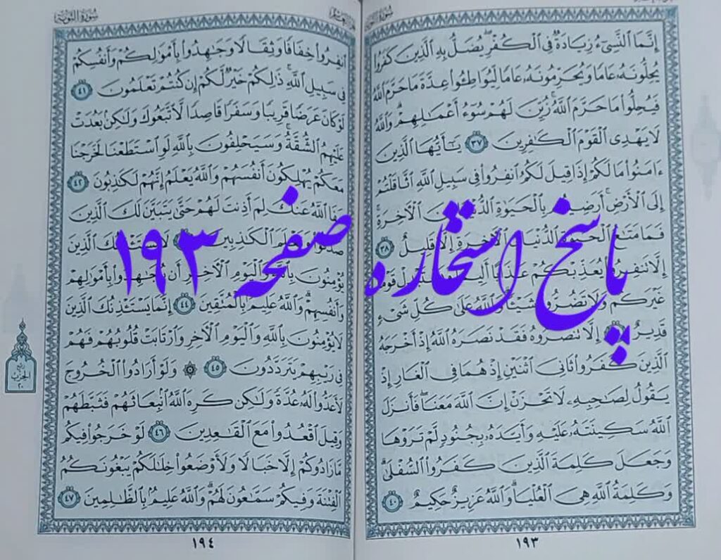 پاسخ استخاره ص 193 قران