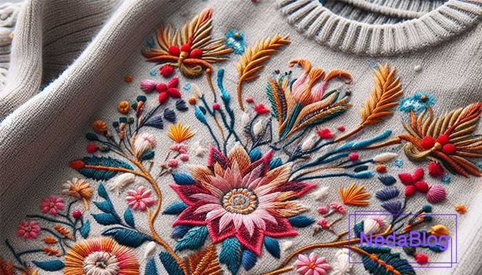 آموزش گلدوزی با کاموا روی بافتنی