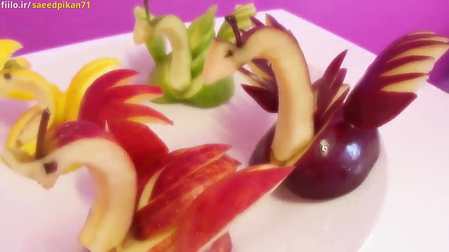 آموزش میوه آرایی و تزیین سیب به شکل پرنده