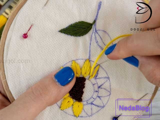 یادگیری گلدوزی برزیلی گل آفتابگردان