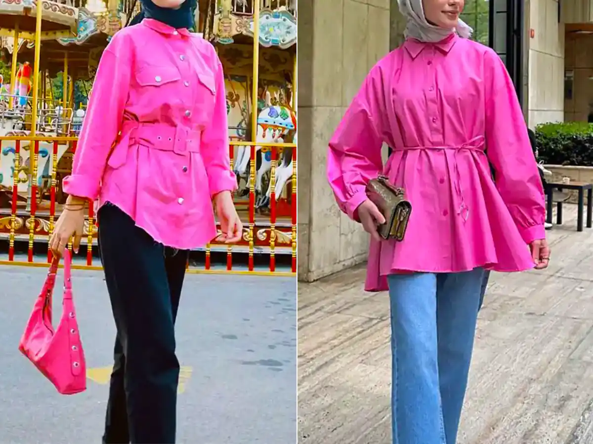 شومیز مانتویی صورتی شیک