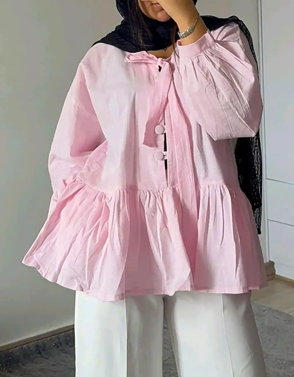 شومیز مانتویی صورتی شیک