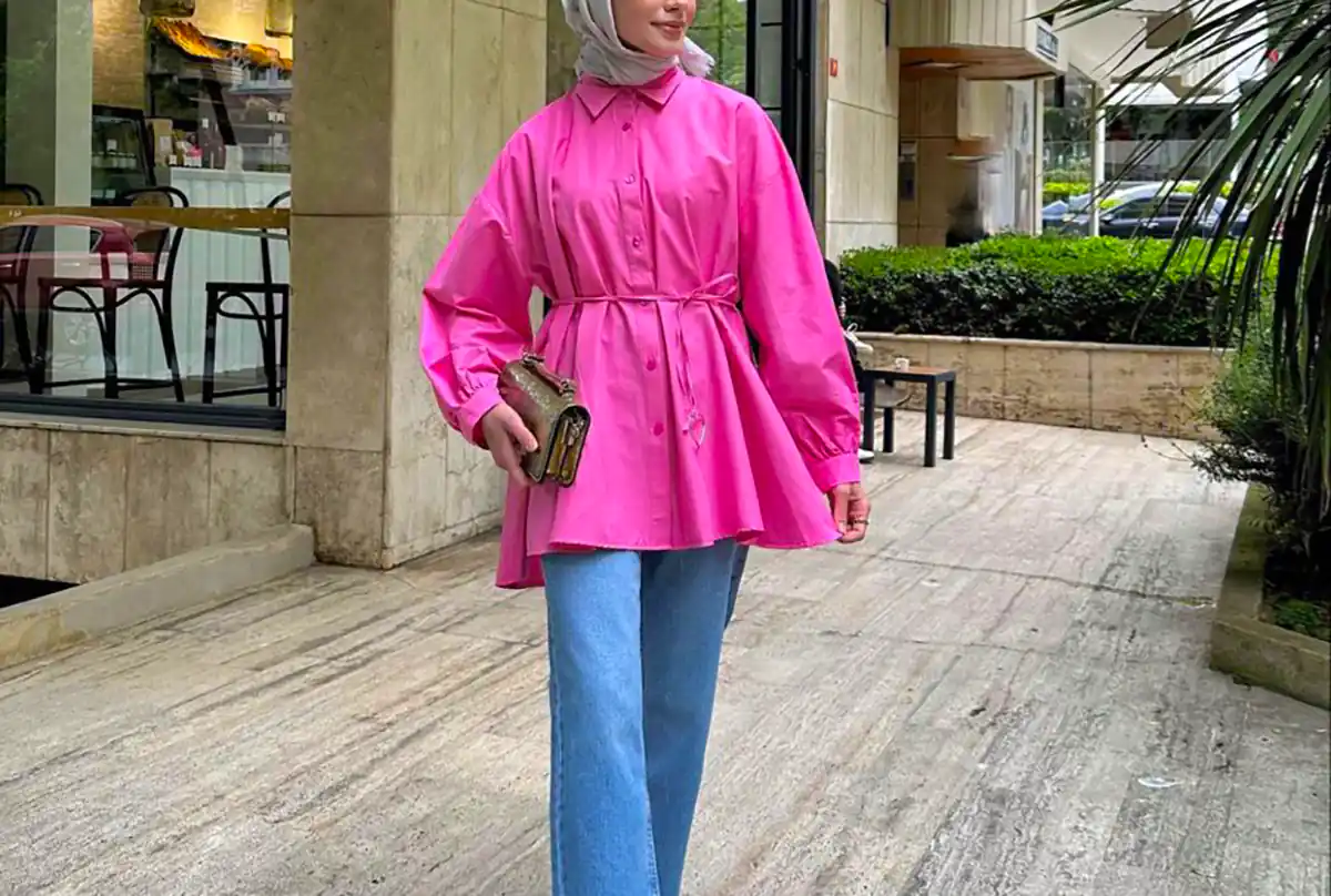 شومیز مانتویی صورتی شیک