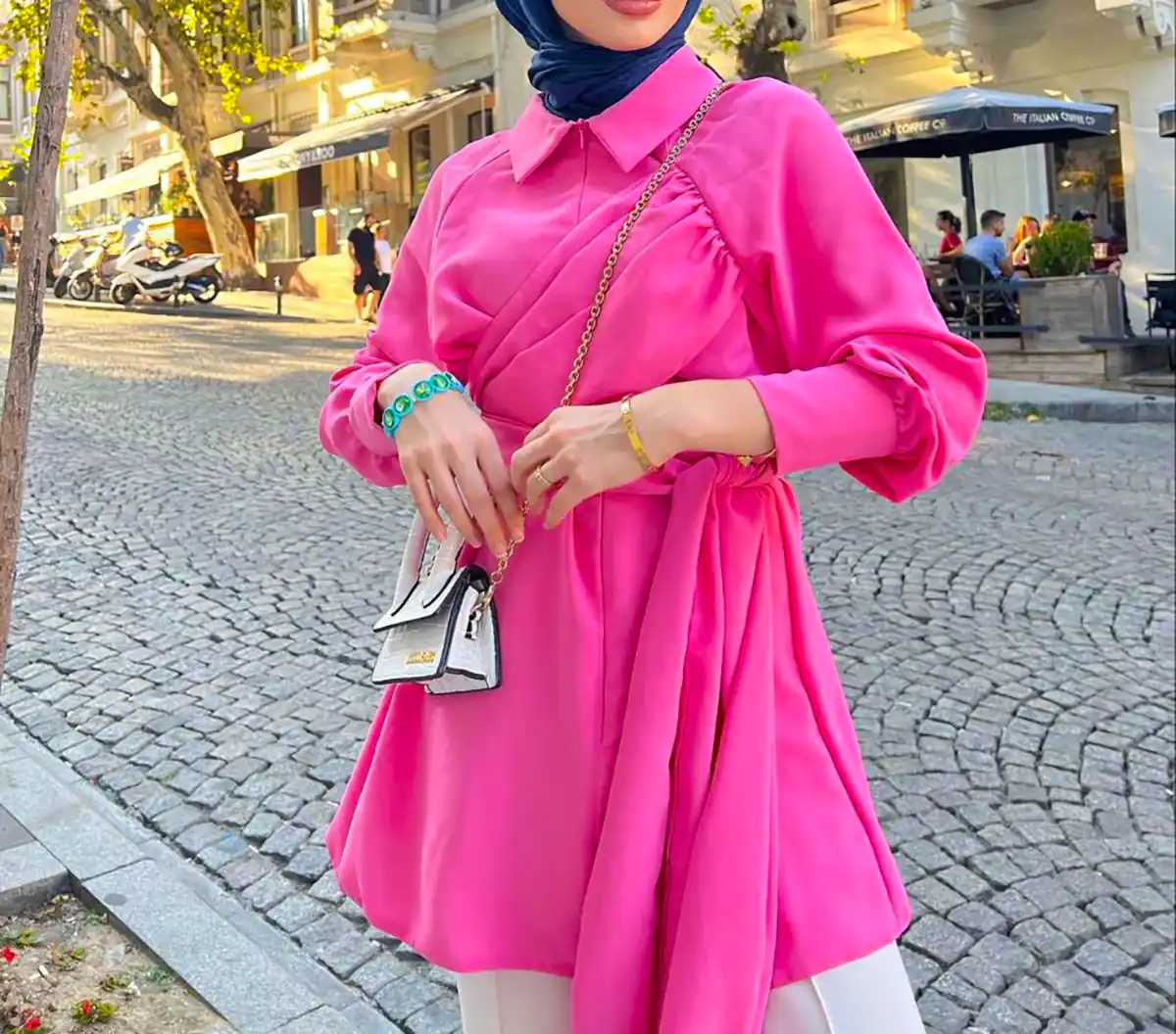 شومیز مانتویی صورتی شیک