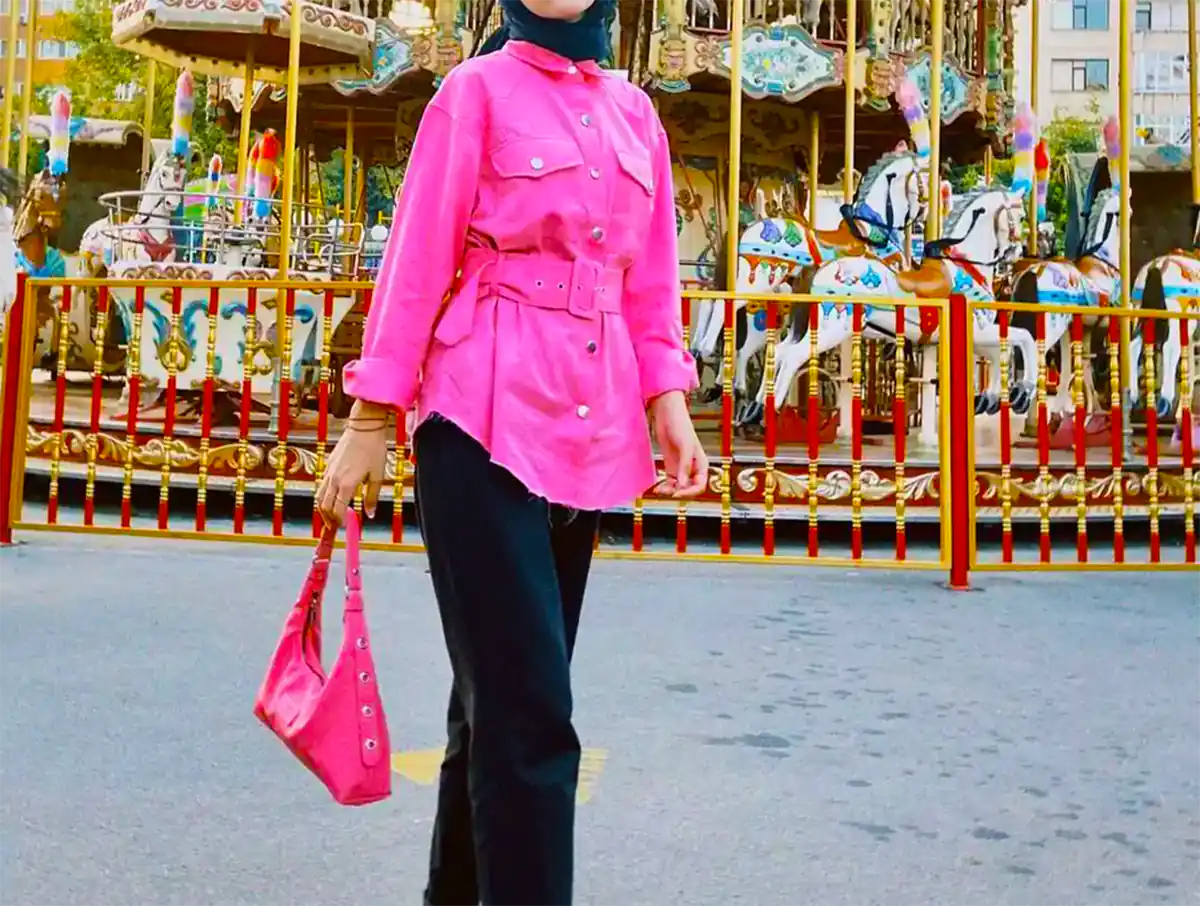 شومیز مانتویی صورتی شیک