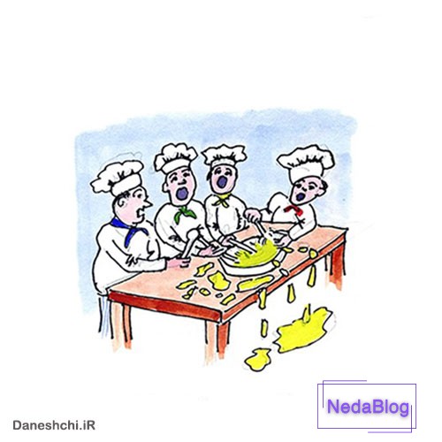 نقاشی ضرب المثل آشپز که دو تا شد