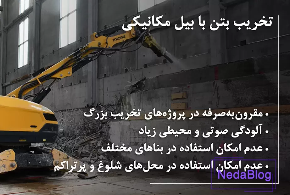 تخریب بتن با بیل مکانیکی