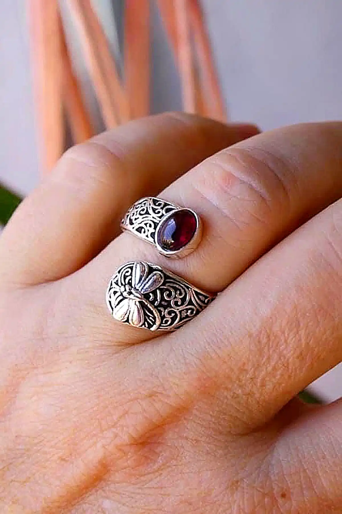 انگشتر رکاب نقره با عقیق قهوه ای