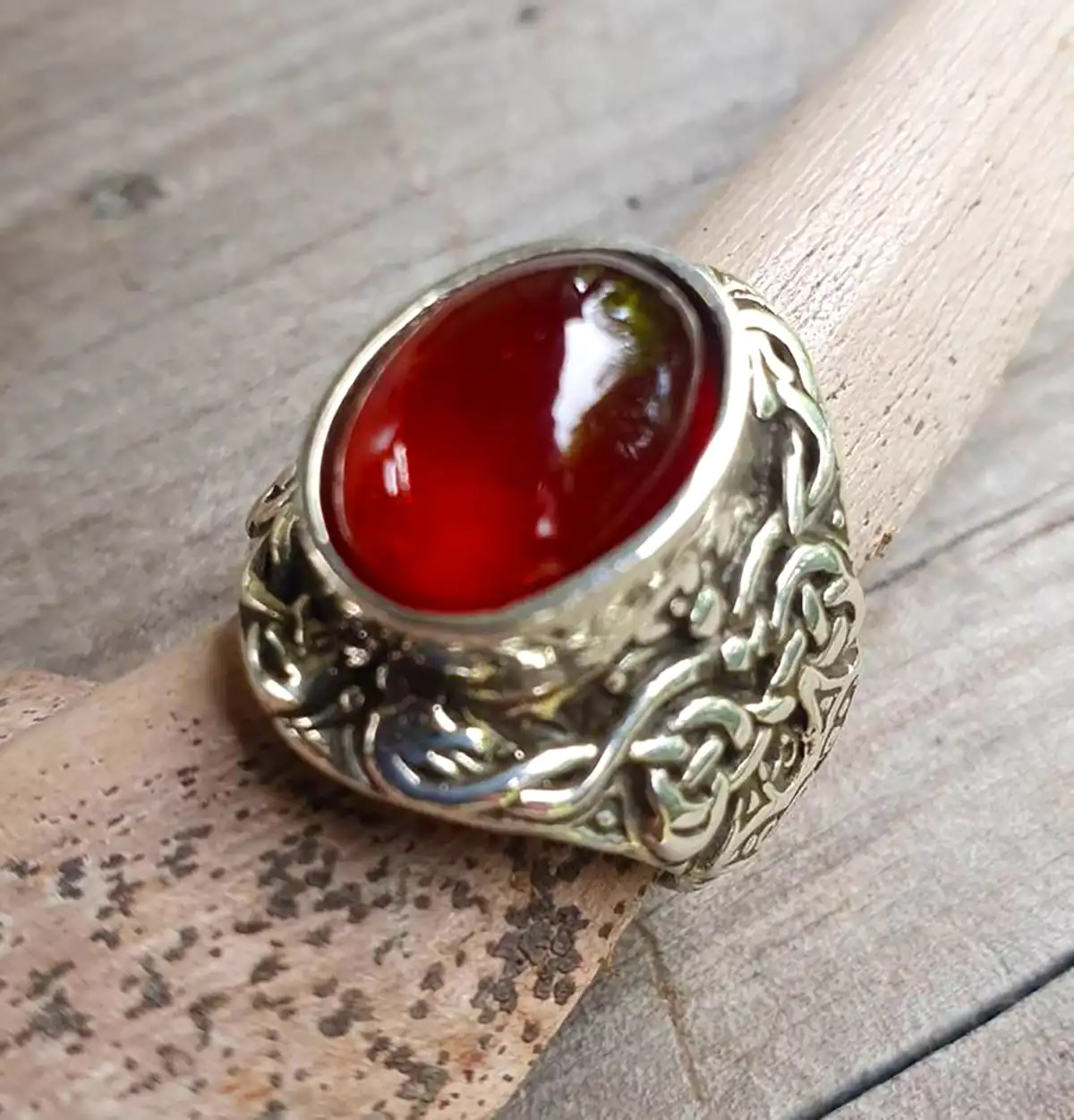 انگشتر رکاب نقره با عقیق قهوه ای