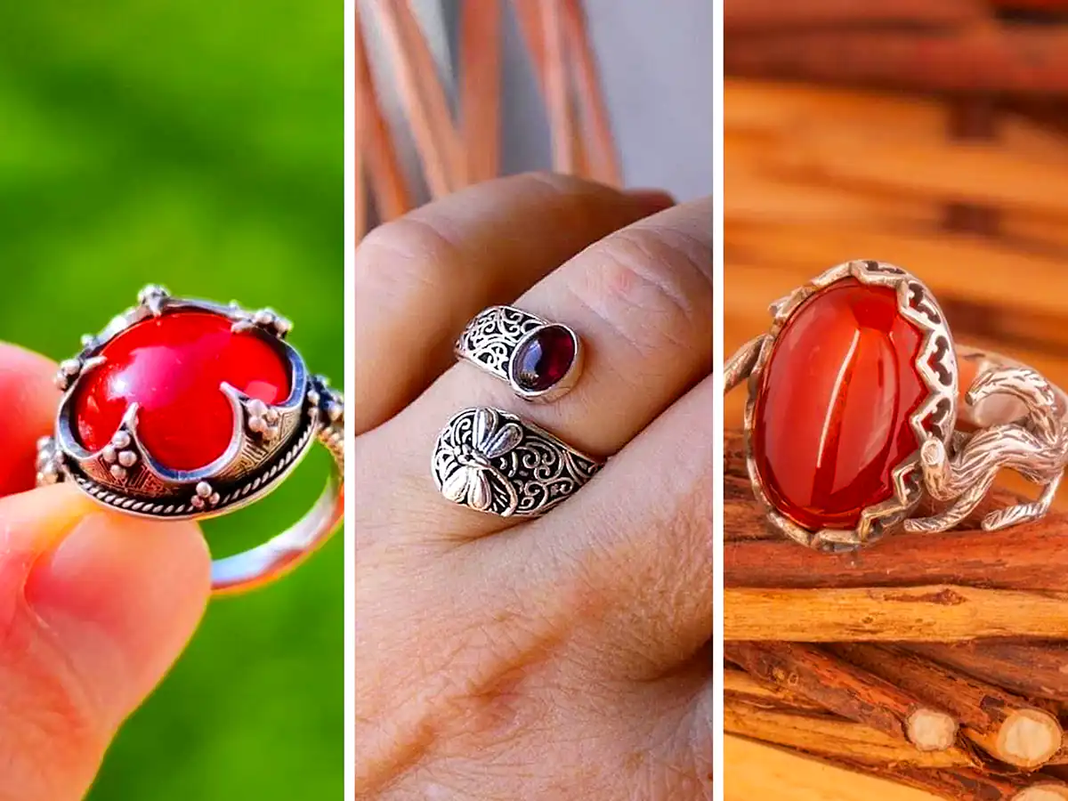 انگشتر رکاب نقره با عقیق قهوه ای