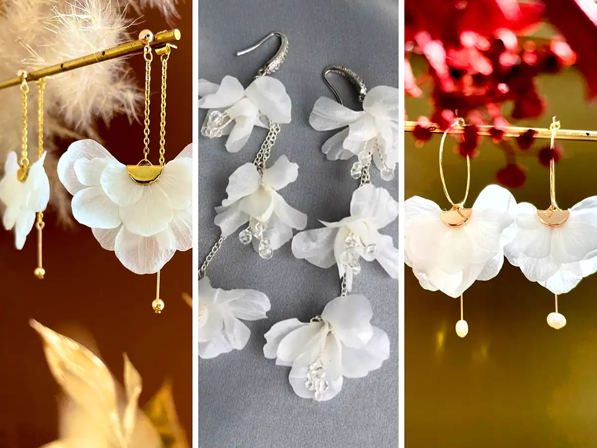 گوشواره پارچه ای سفید صدفی