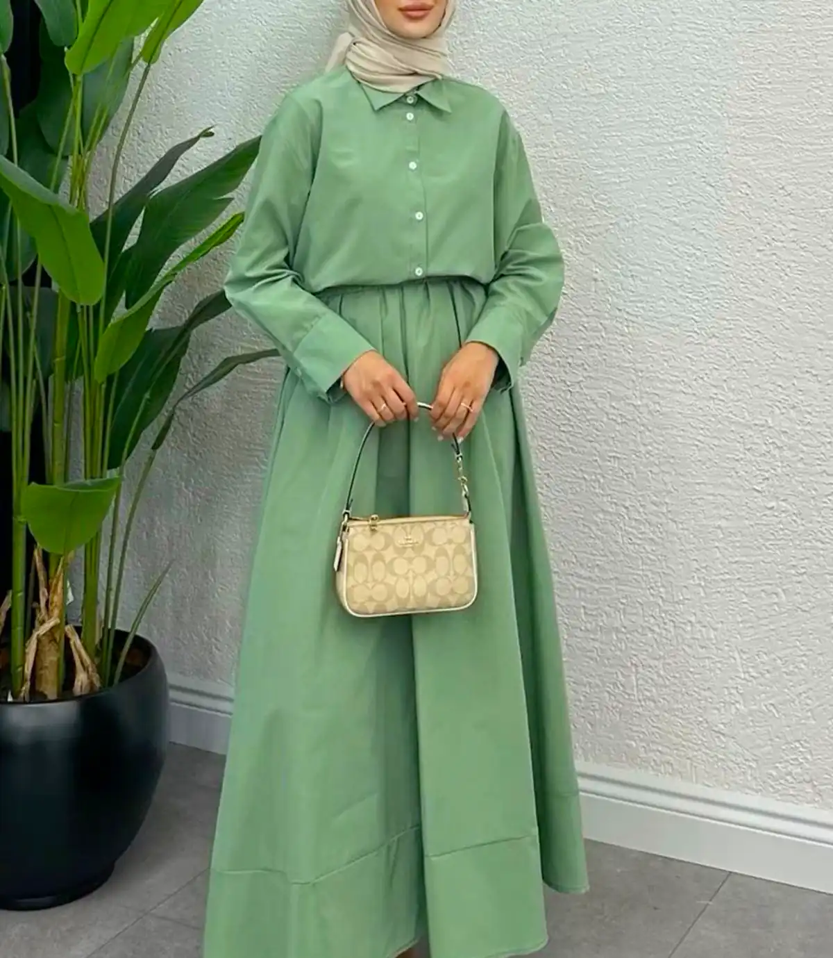 مانتو پیراهنی با تم سبز