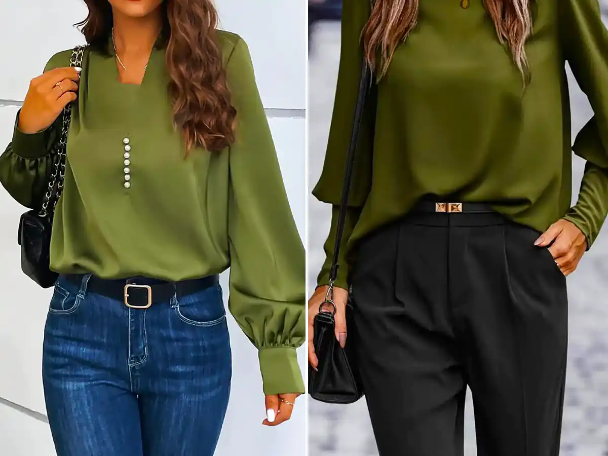 پیراهن کرپ سبز جنگلی