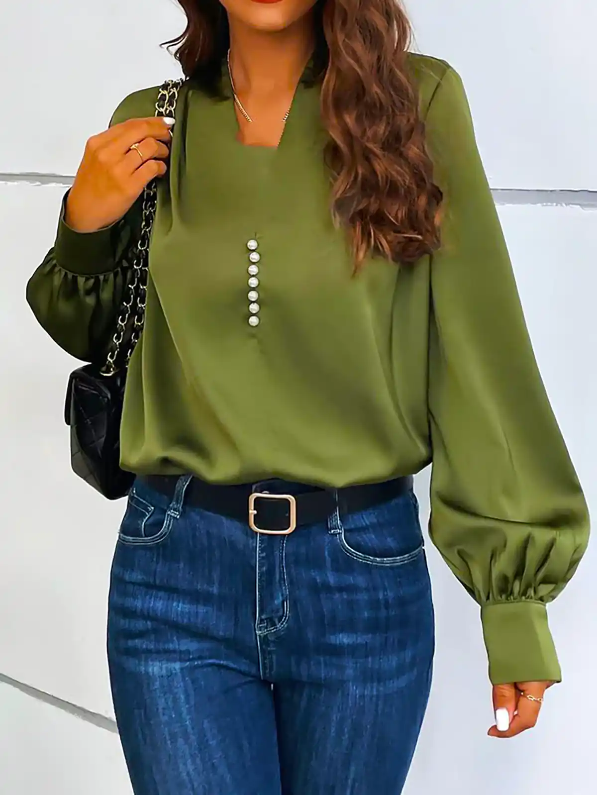 پیراهن کرپ سبز جنگلی