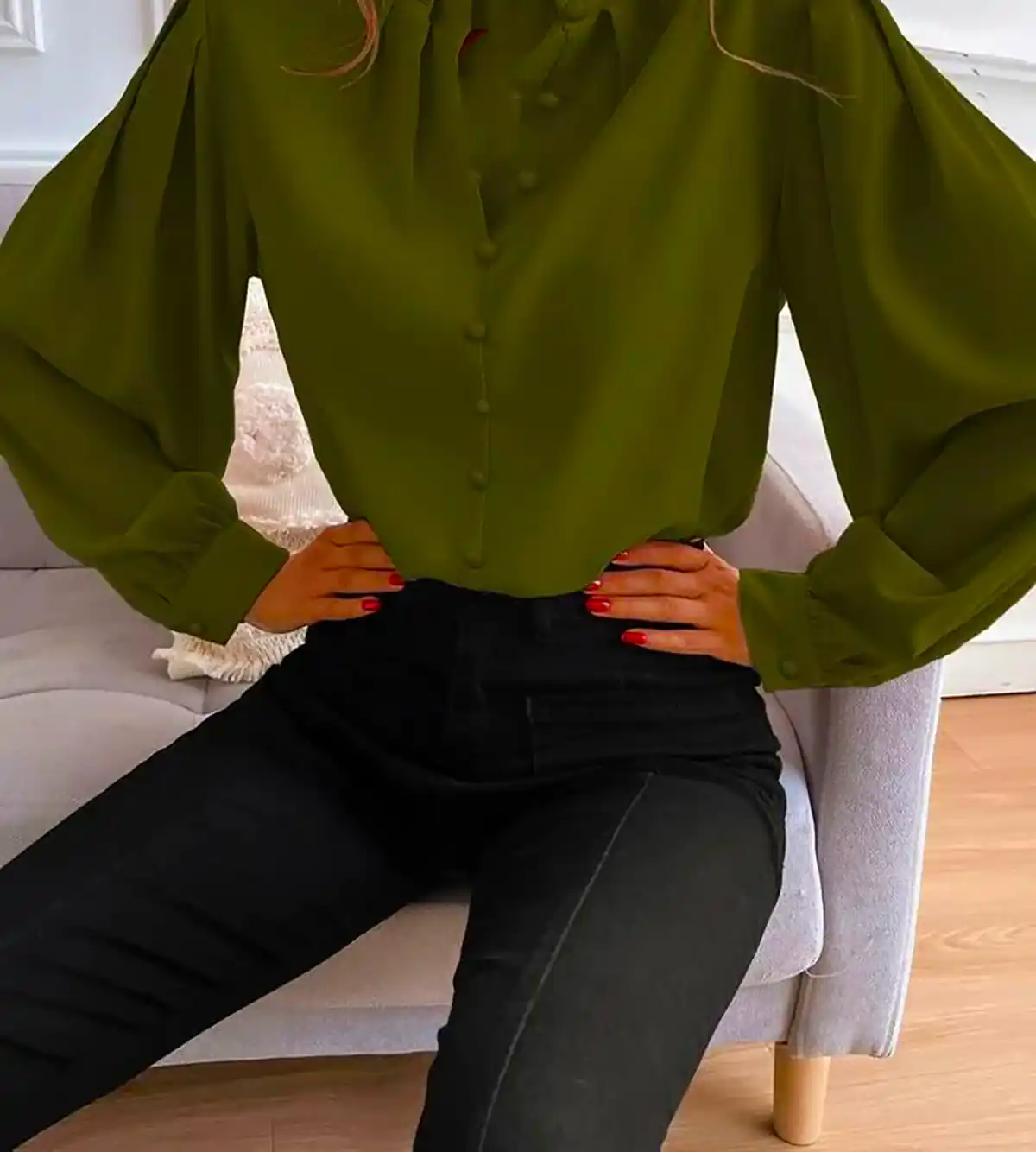 پیراهن کرپ سبز جنگلی