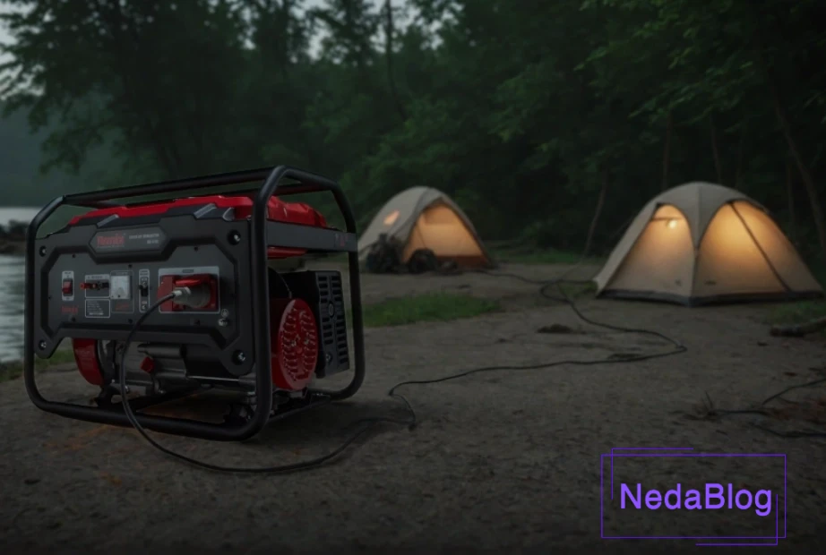 استفاده از موتور برق مسافرتی شب در جنگل کمپ